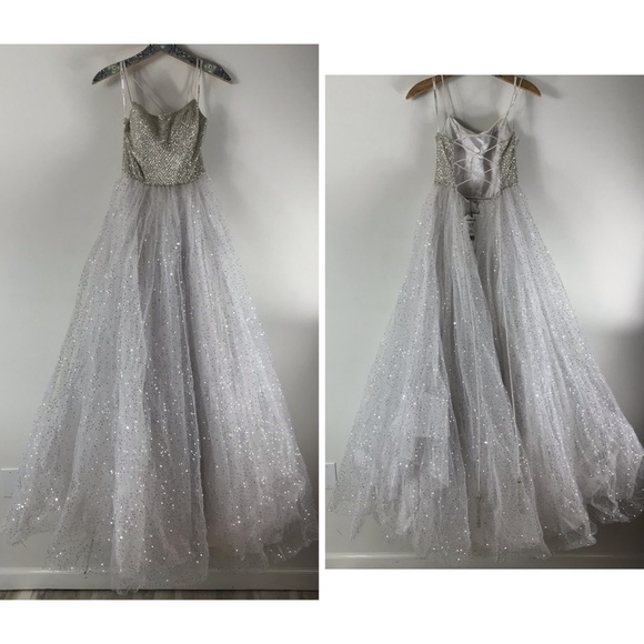 SHERRI HILL Ivory White Beaded Sequin Tulle Formal Dress Size 4 52913 - Picture 6 of 16